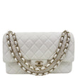 CHANEL Classic Double Flap Quilted Caviar Leather Shoulder Bag White