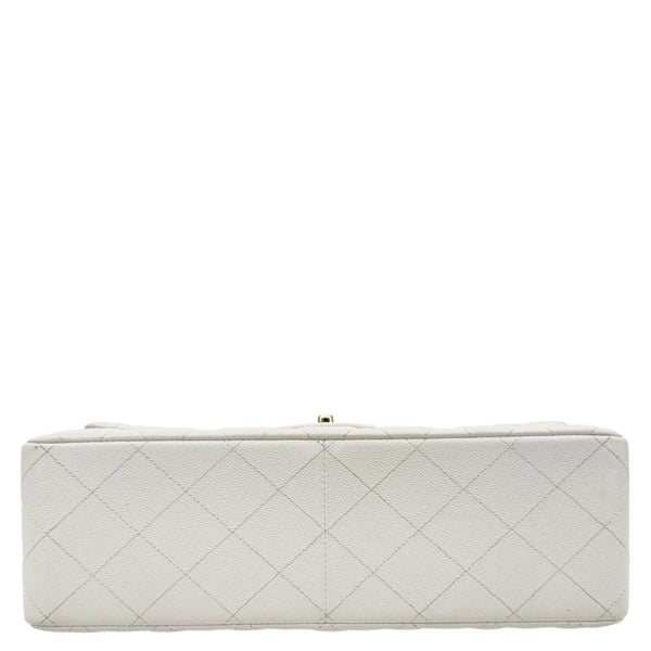 CHANEL Classic Double Flap Quilted Caviar Leather Shoulder Bag White