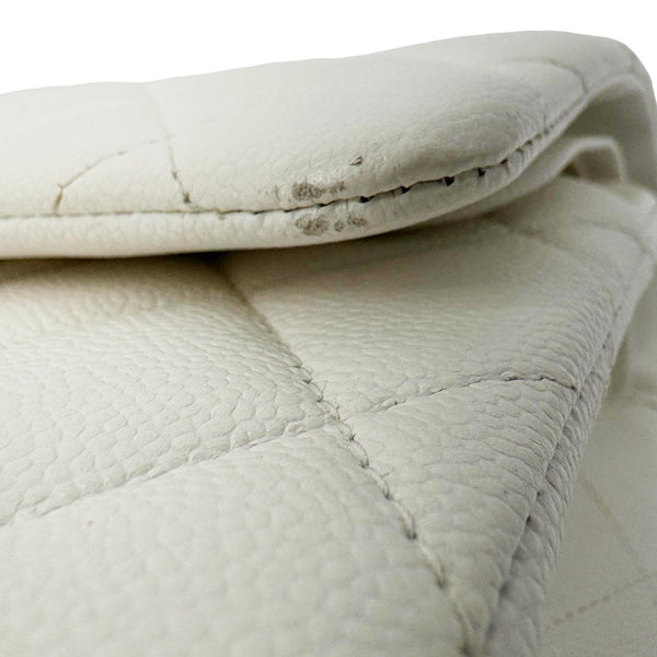 CHANEL Classic Double Flap Quilted Caviar Leather Shoulder Bag White