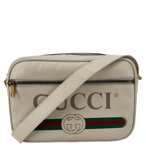 GUCCI Logo Leather Shoulder Bag Off White 523589