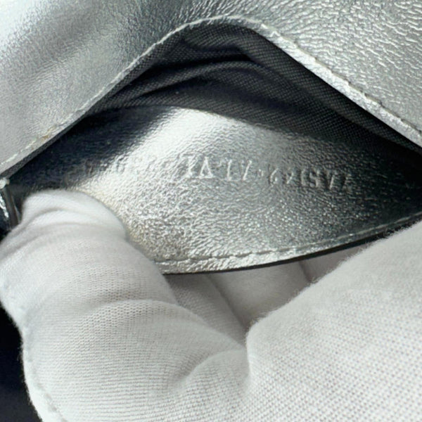 FENDI Baguette Zucca Embossed Leather Crossbody Bag Metallic Silver