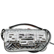 FENDI Baguette Zucca Embossed Leather Crossbody Bag Metallic Silver