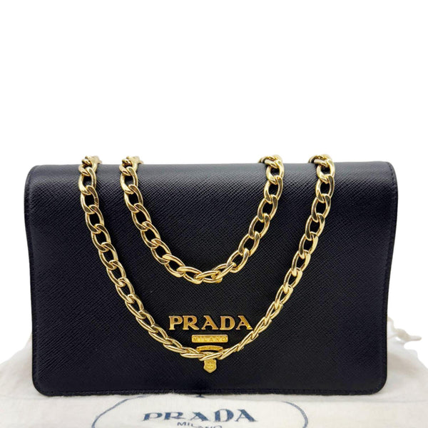 PRADA Saffiano Lux Chain Crossbody Bag Black