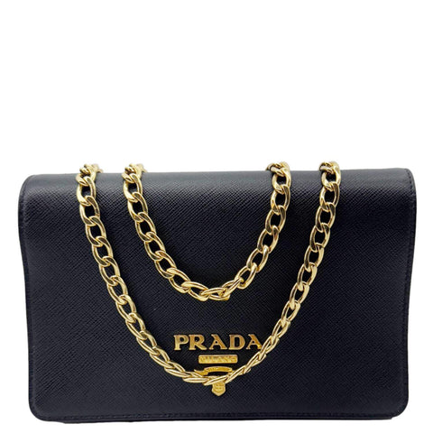 PRADA Saffiano Lux Chain Crossbody Bag Black
