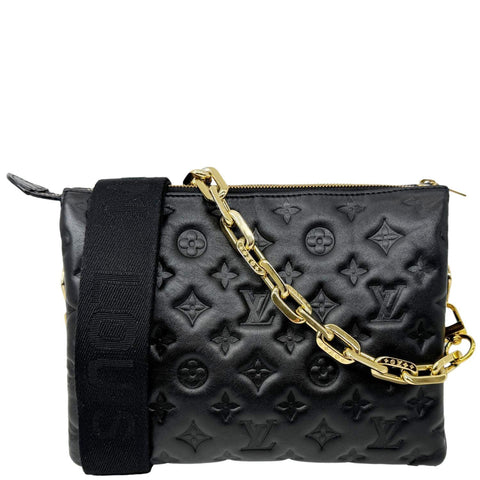 LOUIS VUITTON Coussin PM Monogram Embossed Leather Shoulder Bag Black