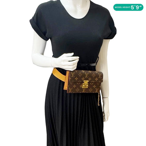 LOUIS VUITTON S Lock Monogram Canvas Belt Pouch Brown