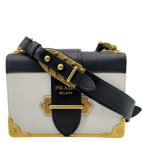 PRADA Cahier City Large Calf Saffiano Leather Shoulder Bag White
