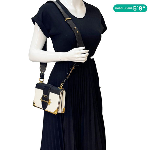 PRADA Cahier City Large Calf Saffiano Leather Shoulder Bag White