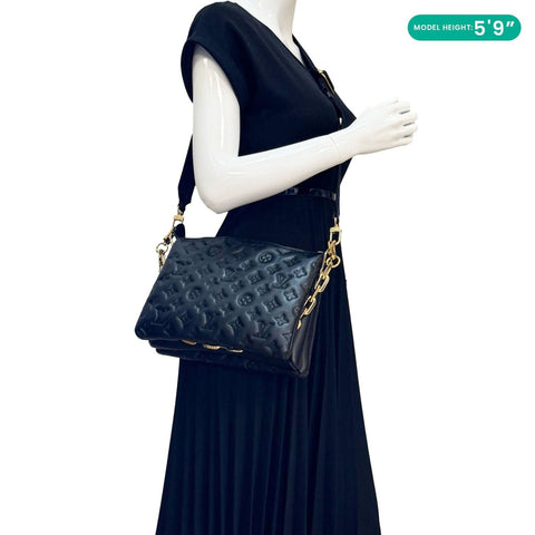 LOUIS VUITTON Coussin PM Monogram Embossed Leather Shoulder Bag Black
