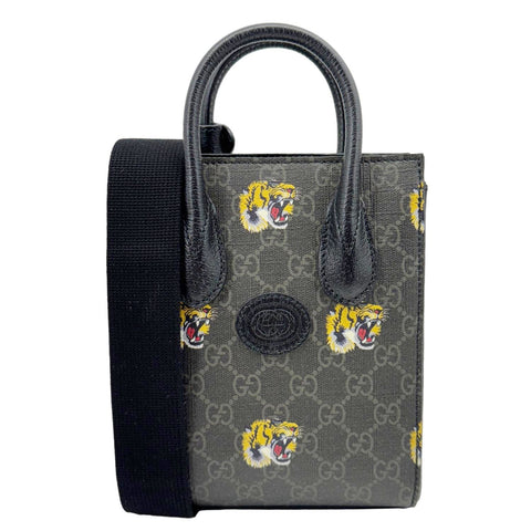 Gucci Interlocking GG Mini Supreme Tiger Printed Canvas Tote Bag Gray 696010