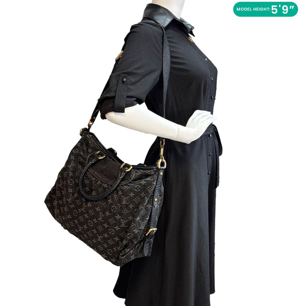 LOUIS VUITTON Neo Cabby MM Monogram Denim Hobo Bag Black