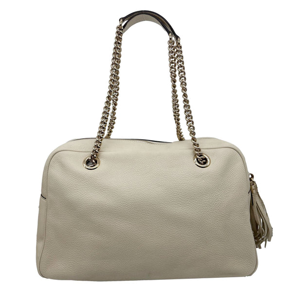 GUCCI Soho Leather Chain Zip Shoulder Bag White 353126