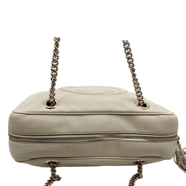 GUCCI Soho Leather Chain Zip Shoulder Bag White 353126