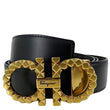 SALVATORE FERRAGAMO Gancini Buckle Leather Belt Black