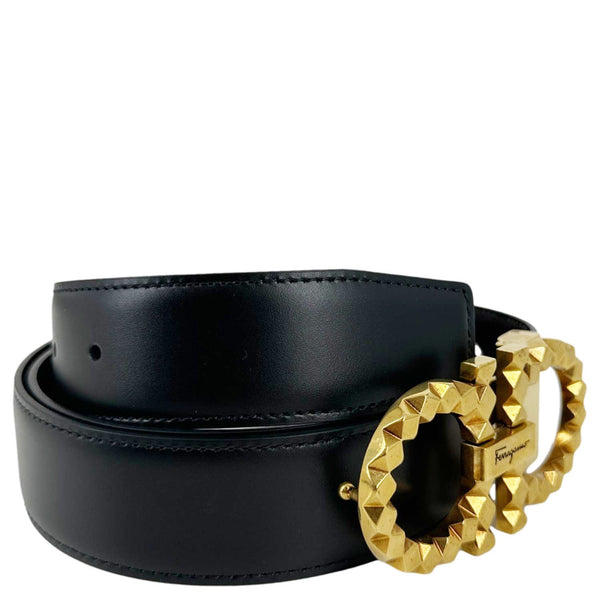 SALVATORE FERRAGAMO Gancini Buckle Leather Belt Black