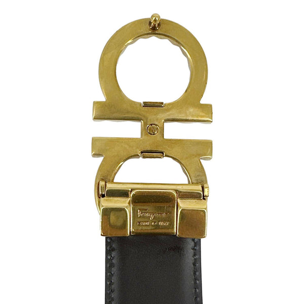 SALVATORE FERRAGAMO Gancini Buckle Leather Belt Black