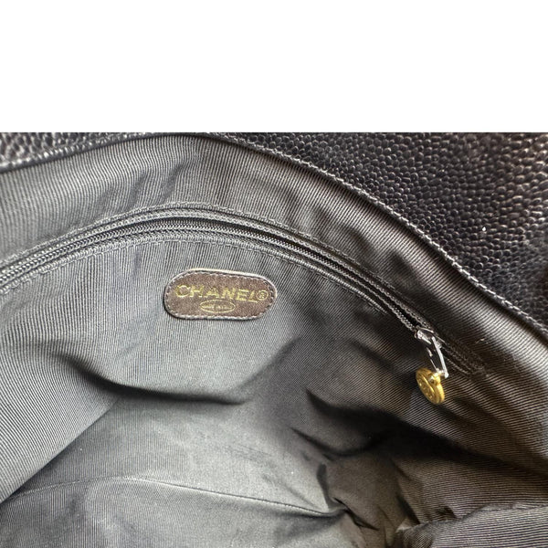 CHANEL Vintage Logo Large Caviar Leather Chain Tote Shoulder Bag Black