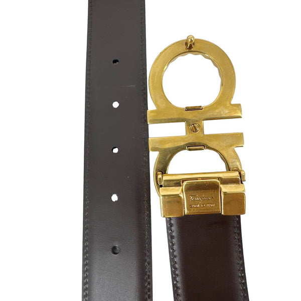 SALVATORE FERRAGAMO Gancini Buckle Leather Belt Black