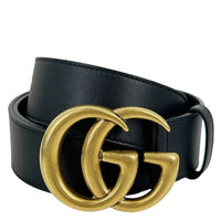GUCCI Double G Marmont Buckle Smooth Leather Belt Size 90.36 Black 400593