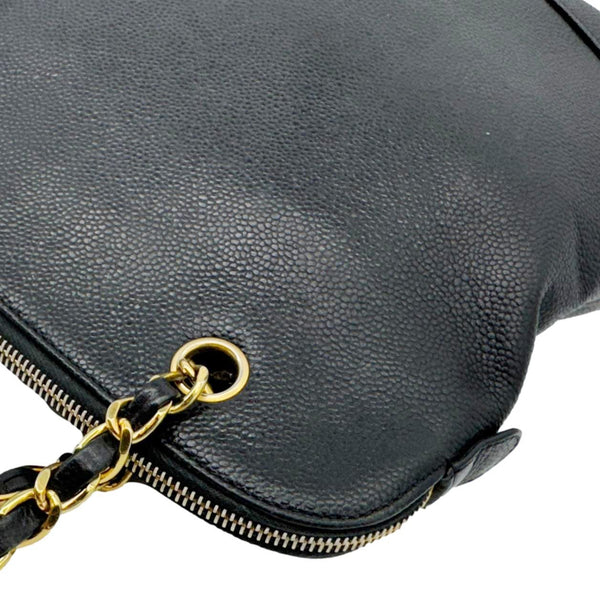 CHANEL Vintage Logo Large Caviar Leather Chain Tote Shoulder Bag Black