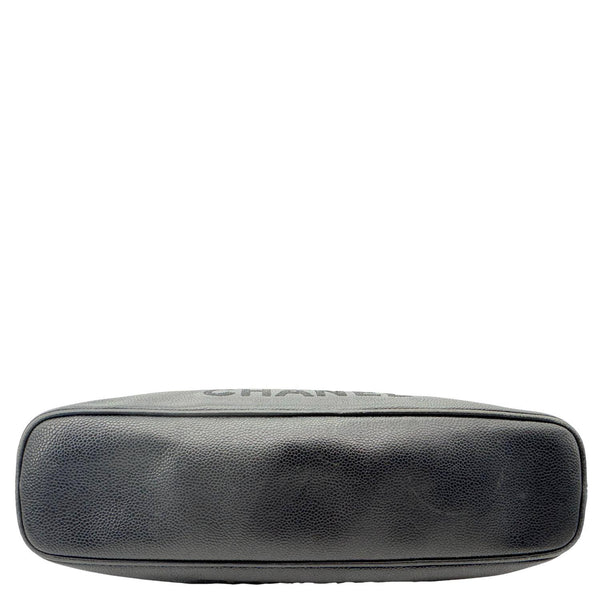 CHANEL Vintage Logo Large Caviar Leather Chain Tote Shoulder Bag Black