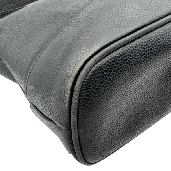 CHANEL Vintage Logo Large Caviar Leather Chain Tote Shoulder Bag Black