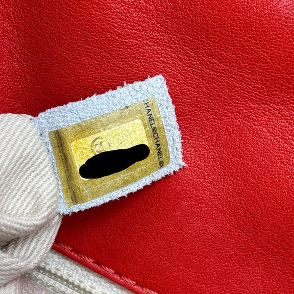 CHANEL Icons Secret Label Flap Medium Quilted Lambskin Leather Satchel Bag Red