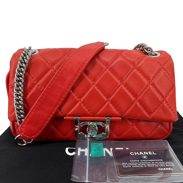 CHANEL Icons Secret Label Flap Medium Quilted Lambskin Leather Satchel Bag Red