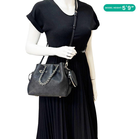 LOUIS VUITTON Bella Mahina Perforated Calf Leather Tote Shoulder Bag Black