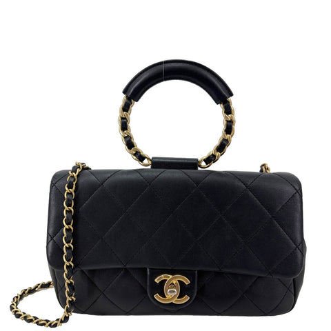 CHANEL In The Loop Flap Medium Quilted Lambskin Leather Shoulder Bag Black