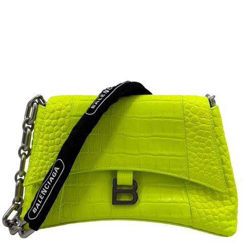 BALENCIAGA Downtown Small Calfskin Leather Chain Shoulder Bag Neon Yellow