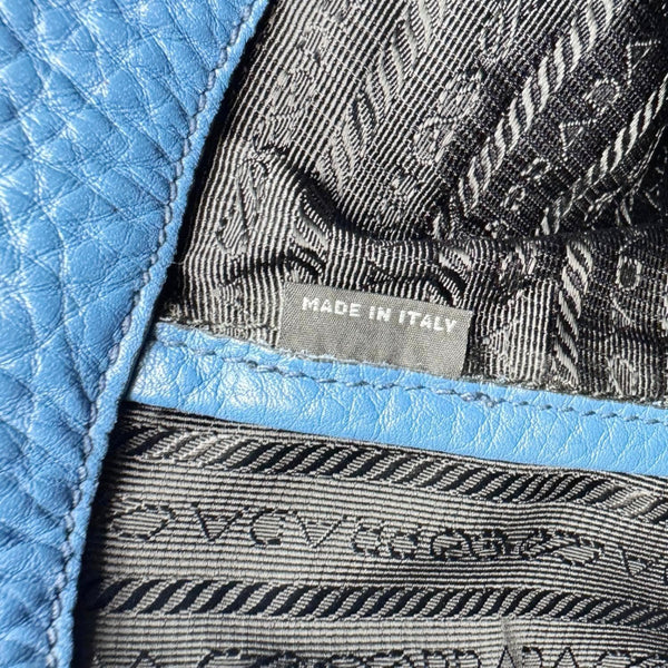 PRADA Vitello Daino Leather Shopping Tote Bag Blue