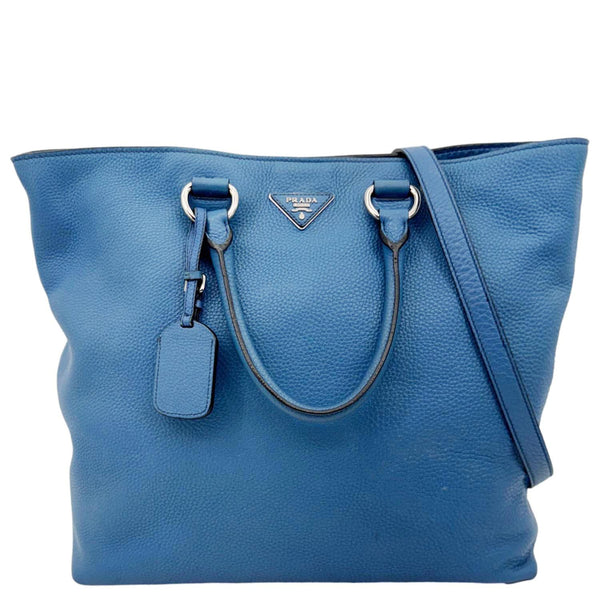 PRADA Vitello Daino Leather Shopping Tote Bag Blue