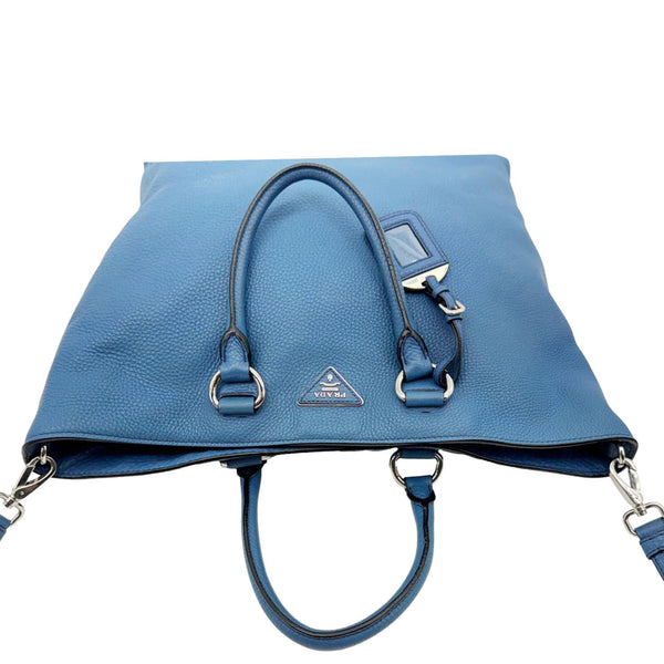 PRADA Vitello Daino Leather Shopping Tote Bag Blue