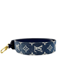 LOUIS VUITTON Jacquard Bandouliere Monogram Denim Shoulder Strap Navy Blue