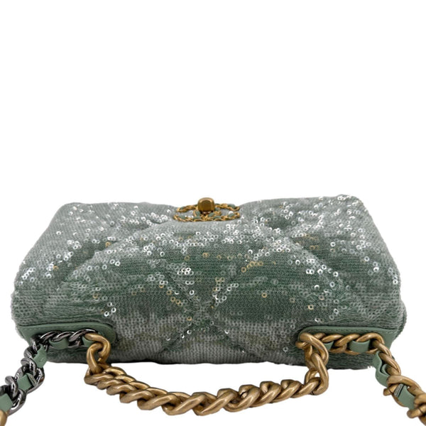CHANEL 19 Flap Medium Sequins Shoulder Bag Green