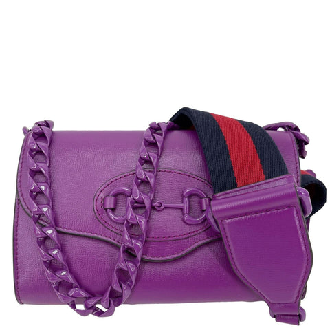 GUCCI Horsebit 1955 Web Mini Leather Shoulder Bag Purple 724713