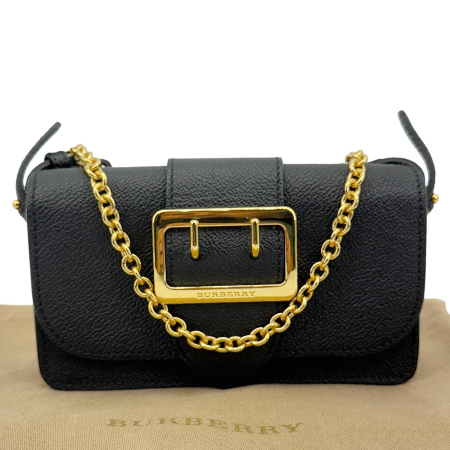 burberry mini crossbody backpack BURBERRY Buckle Small Grainy Calfskin Leather Chain Crossbody Bag Blac