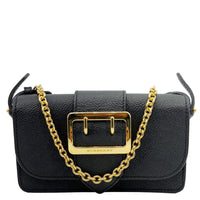 BURBERRY Buckle Small Grainy Calfskin Leather Chain Crossbody Bag Black