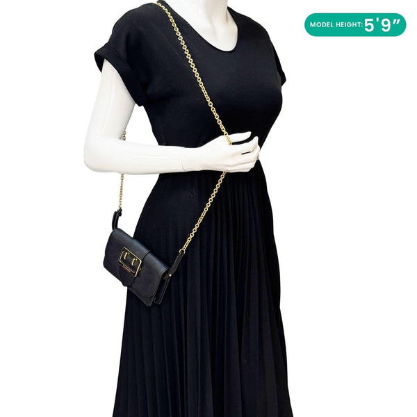 BURBERRY Buckle Small Grainy Calfskin Leather Chain Crossbody Bag Black