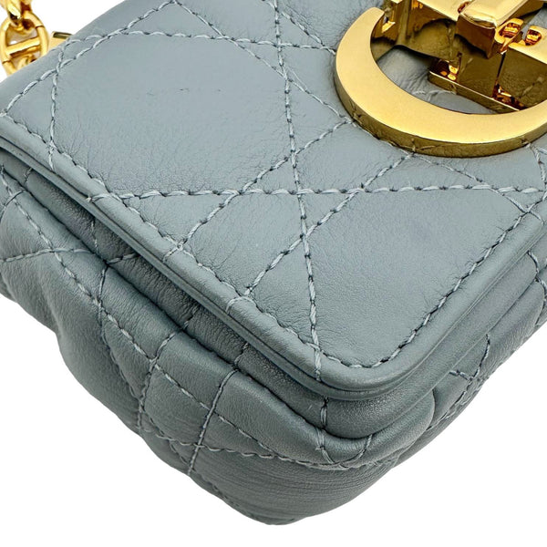 CHRISTIAN DIOR Micro Caro Supple Cannage Bag Chain Wallet Light Blue