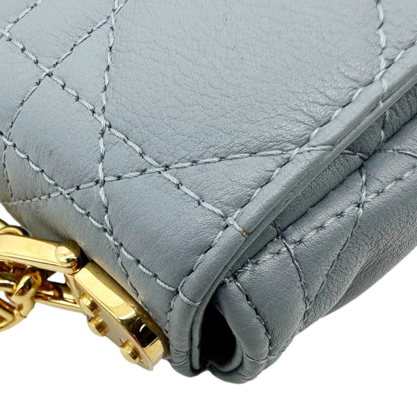 CHRISTIAN DIOR Micro Caro Supple Cannage Bag Chain Wallet Light Blue