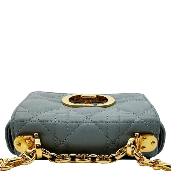 CHRISTIAN DIOR Micro Caro Supple Cannage Bag Chain Wallet Light Blue
