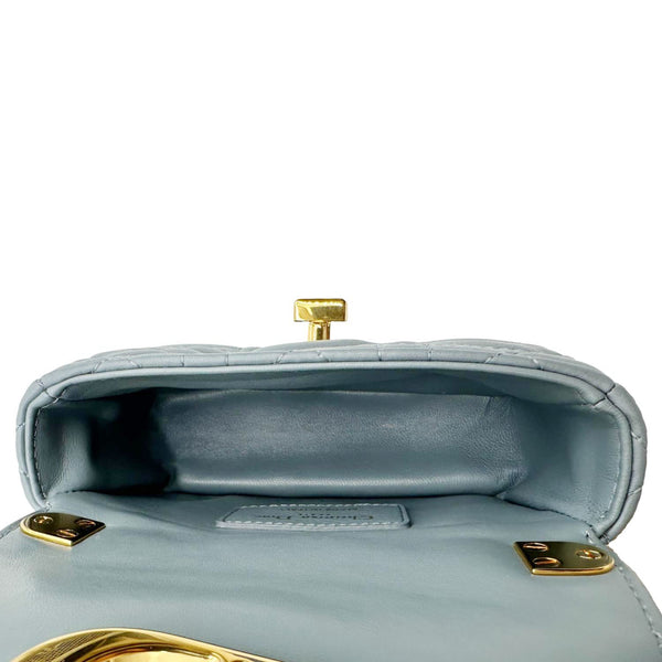 CHRISTIAN DIOR Micro Caro Supple Cannage Bag Chain Wallet Light Blue