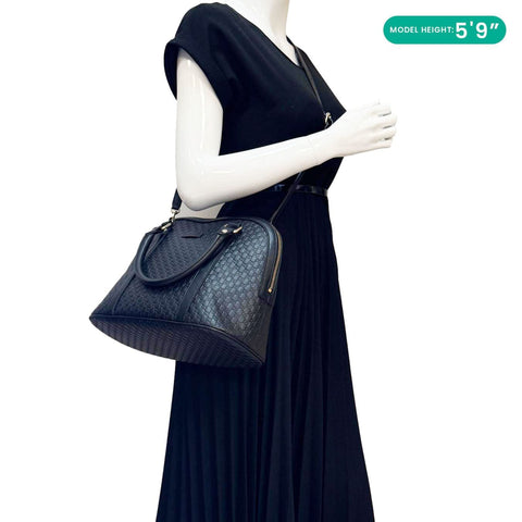 GUCCI Dome Medium Leather Crossbody Bag Black 449663