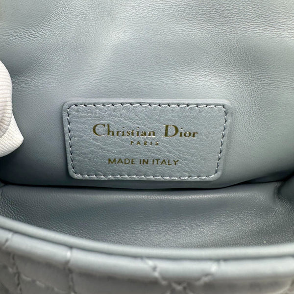 CHRISTIAN DIOR Micro Caro Supple Cannage Bag Chain Wallet Light Blue