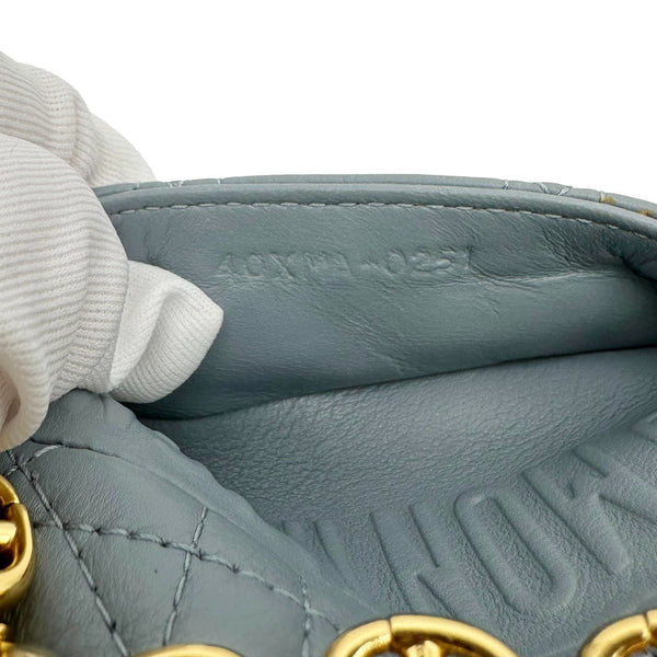 CHRISTIAN DIOR Micro Caro Supple Cannage Bag Chain Wallet Light Blue
