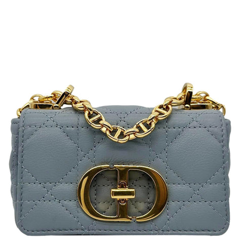 CHRISTIAN DIOR Micro Caro Supple Cannage Bag Chain Wallet Light Blue