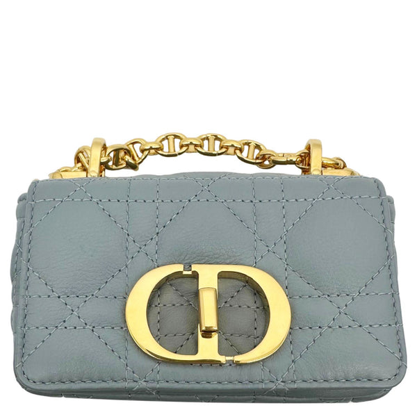 CHRISTIAN DIOR Micro Caro Supple Cannage Bag Chain Wallet Light Blue