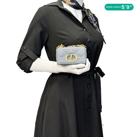 CHRISTIAN DIOR Micro Caro Supple Cannage Bag Chain Wallet Light Blue